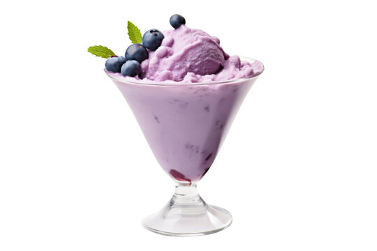 Blueberry ice cream freppe in glass isolated on transparent background.