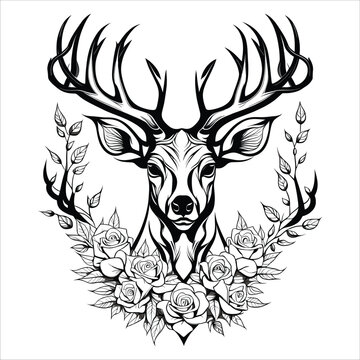 Cool deer head tattoo, original hand drawn outline style