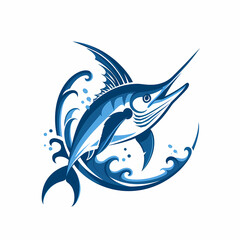 Obraz premium Marlin fish with sea waves logo ideal vector image