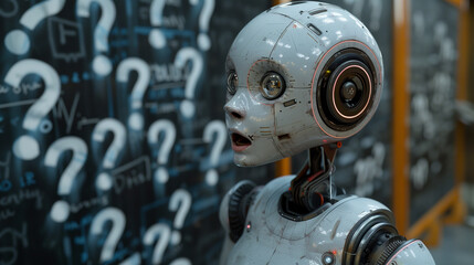 Fototapeta premium Android Inquiry: Polished White Robot Questions the Unknown,generated by IA