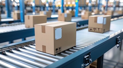 parcels traveling along the conveyer belt, highlighting the efficiency of the sorting process and emphasizing the diversity of packages.