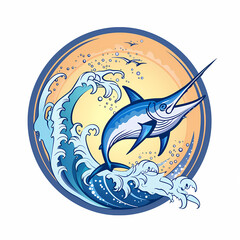 Marlin fish with sea waves logo ideal vector image