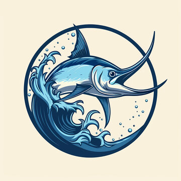 Marlin fish with sea waves logo ideal vector image