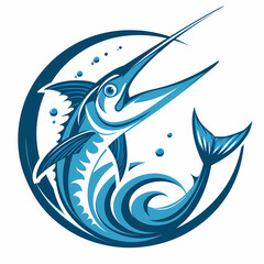Marlin fish with sea waves logo ideal vector image