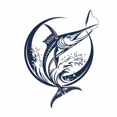 Marlin fish with sea waves logo ideal vector image