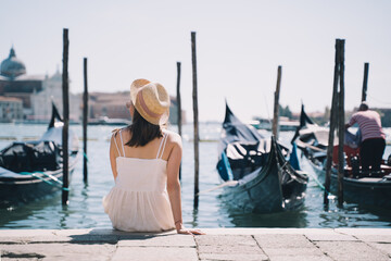 Young woman travel in Venice, Italy, Europe.