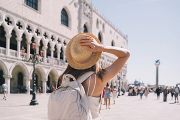 Young woman travel in Venice, Italy, Europe.