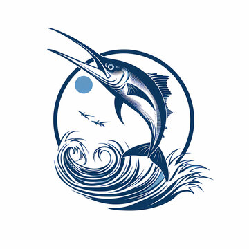 Marlin fish with sea waves logo ideal vector image