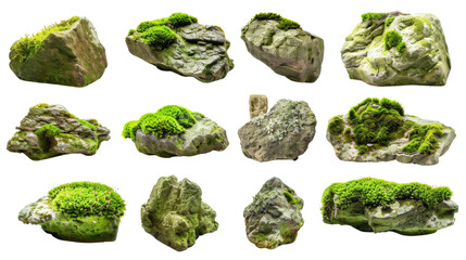 Moss-covered rocks , set 
