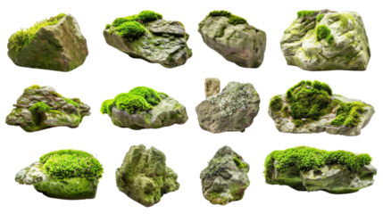 Moss-covered rocks , set 