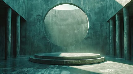 Minimalist podium, clean lines, shadow play modern style