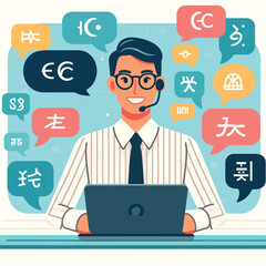 cartoon of a language translator in a flat design style