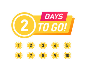 Two days to go, two days left countdown poster template, calendar date reminder. Discount, shopping. Flat vector design element.