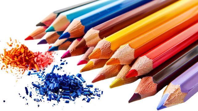 Set of colored pencils of different colors and a sharpener 