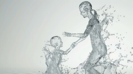 water figures, abstract representation of mother with child