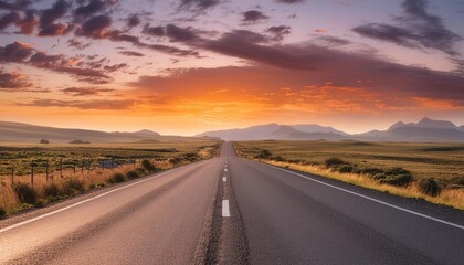 empty road with beautiful sunset sky background travel vacation and freedom concept generative ai