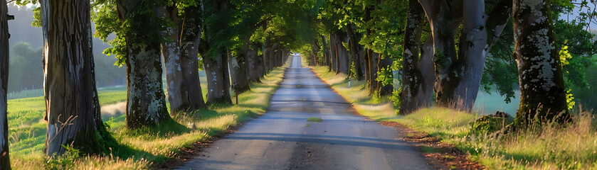 Obraz premium scenic tree - lined road in a rural landscape