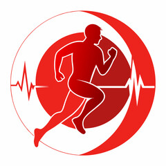 Obraz premium Vector illustration of a man in running, joints pain with cardiogram. Highlighted joints in a red circle 