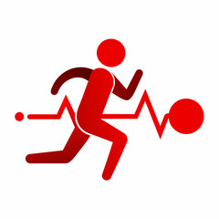 Vector illustration of a man in running, joints pain with cardiogram. Highlighted joints in a red circle 