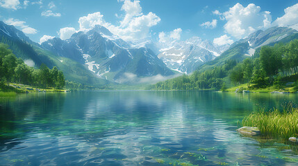Fototapeta premium Calm Majesty: Mesmerizing Lake & River
