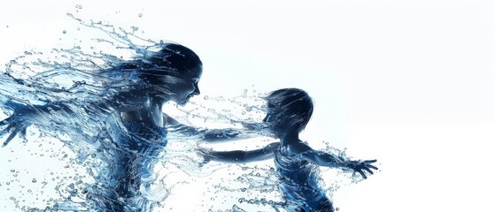 children play in the water splash isolated on white with free space for editing, motion concept