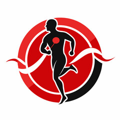 Vector illustration of a man in running, joints pain with cardiogram. Highlighted joints in a red circle 