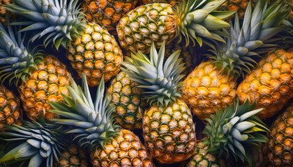 Fototapeta premium Ai generate pile pineapple from above
