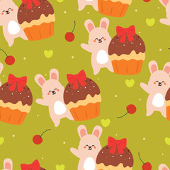 seamless pattern cartoon cute bunny with cupcake. cute animal wallpaper illustration for gift wrap paper
