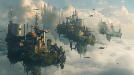 Fototapeta premium Surreal cityscape with floating structures