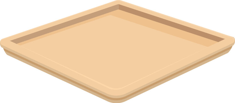 Isometric view of a simple empty wooden tray isolated on a white background