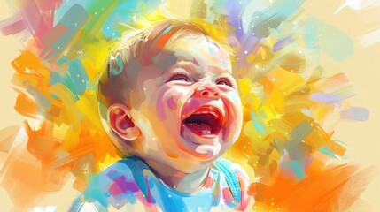 Capturing the infectious laughter and pure joy of a happy smiling baby This vibrant and colorful showcases the delight and blissful of a carefree childhood moment