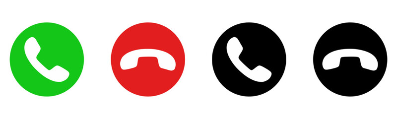 Phone call icon answer, accept and decline call icons with green and red buttons , Contact us telephone sign - communication icons