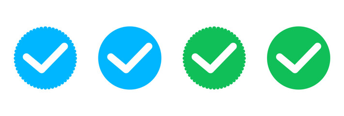 Verified badge icon tick symbol vector approved check mark icon. Blue green checkmark icons - Certificate badge Quality certify icon