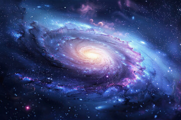 Deep Space Scene with Swirling Galaxy Center and Stars