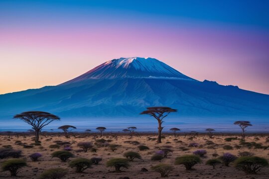 Twilight at Mount Kilimanjaro with Clear Dry Season Air
