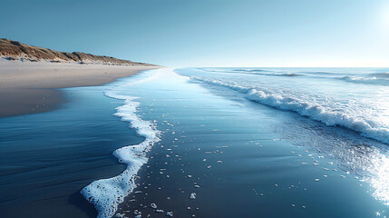 Naklejka premium Serene Seashore & Coastal Views | Minimalist Landscape - Pristine Beach & Clear Blue Sky
