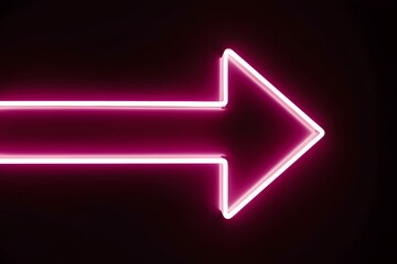 Vibrant neon pink arrow pointing right on dark backdrop, sharp edges, signifies right direction