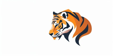 Minimalist tiger head illustration on white background with copy space, Tiger Day. Wildlife conservation concept for poster and design.
