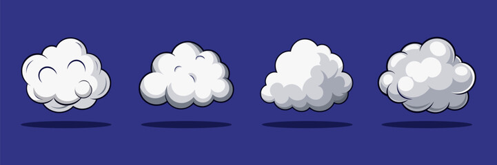Simple collection of cartoon clouds. Abstract white clouds on a blue background. vector illustration