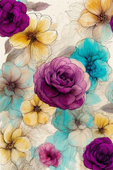 Detailed botanical illustration with vibrant flowers