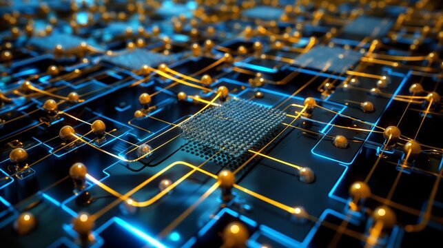 An image of a graphene-based nanoelectronic circuit, highlighting its exceptional electrical conductivity and revolutionary impact on electronics design.