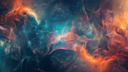 A colorful space background with a blue and orange swirl