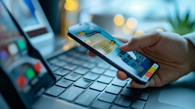 An innovative payment gateway for online shopping, using blockchain technology to ensure transparent and secure transactions, displayed on a consumer's device.