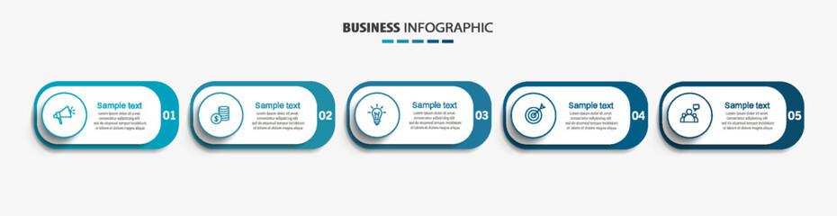 Business infographic template with 5 options or steps. Can be used for workflow layout, diagram, annual report, web design