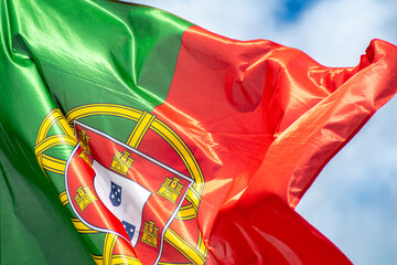 close-up view of a Portugal flag fluttering in the wind
