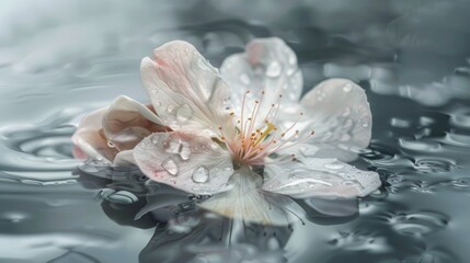 Pale Blossom Drifting on Surface
