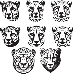 set of tiger heads silhouettes logo icon illustration