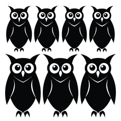 Set of Barred Owl animal black silhouettes vector on white background