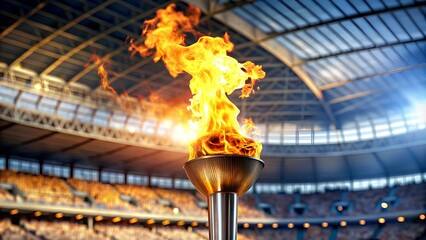 Burning Torch with Blurred Stadium: Energizing Sports Background
