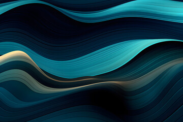 Abstract Turquoise Waves on Dark Background in Layered Paper Style. Generative AI